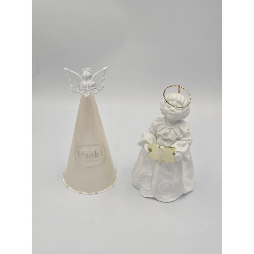 Dept 56 Winter Silhouette White Bisque Angel & Frosted Glass Faith Figurine Lot